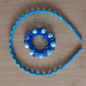 🎁 Girl's Blue Hair Band + Bead Hair Tie